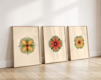 Boho bloemen muurdecoratie set van 3 | Botanische prints | Minimalistische bloemenposters | Digitale download