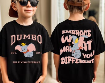 Dubbelzijdig Disney Dombo Embrace What Makes You Different-shirt, retro-kleding voor familievakantie