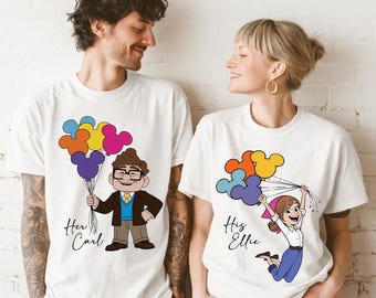 Disney Up Carl en Ellie Couple Shirt, Custom His Ellie Her Carl T-shirt, Mickey Balloons Disney World Trip T-shirt, gepersonaliseerd huwelijkscadeau