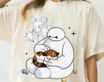 Comfort Colors Baymax och Mochi med Musse Pigg-ballonger-tröja, Disney-tröja för familjesemester, matchande tröja för Disneyland-resor