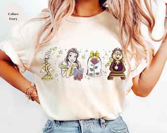 Belle Princess-tröja, Skönhetens odjur Lumiere Cogsworth Rose-tröja med grafisk design, Disney-familjeresa