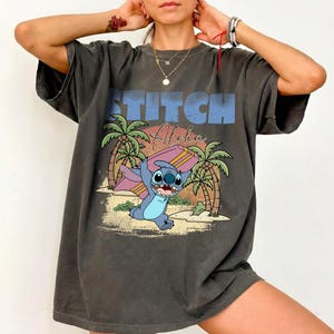 Vintage Stitch Aloha Surfskjorta, Retro Lilo och Stitch T-shirt, Disneyland semesterkläder bild 6
