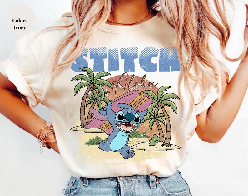 Vintage Stitch Aloha Surfskjorta, Retro Lilo och Stitch T-shirt, Disneyland semesterkläder bild 7