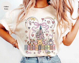 Retro Disneyworld slottströja, Nalle Puh familjesemestertröja, Disney familjeresa