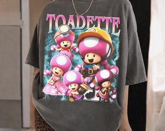 Vintage Toadette Mushroom Kingdom-skjorta, retro Super Mario-tröja med grafisk design