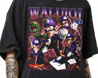 Vintage Waluigi-tröja, Super Mario-skurk retro-t-shirt, Nintendo-kläder
