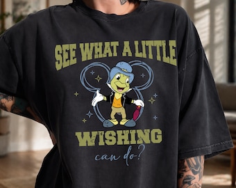 Camiseta vintage de Pepito Grillo y Pinocho, camiseta "Mira lo que un pequeño deseo puede hacer"