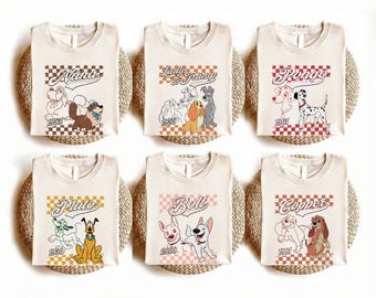 Retro Vintage Disney Hundar Figurer Matchande T-shirt Bundle, Disneyland Familjesemester T-shirt, Disney Trip Squad Kläder För Vuxna Barn 2026