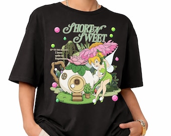 Vintage Comfort Colors Disney Peter Pan Tinker Bell Shirt, Short And Sweet Tee, Retro Y2K Disney Princess Tee, Fairy Style Shirt