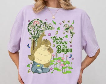 Prinsessan och grodan T-shirt i komfortfärger, Disney Tianas Bayou-äventyr, Åk nerför Bayou, Disneyland matchande familjetröja