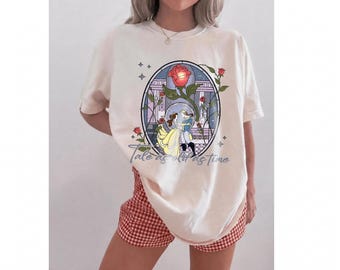 Vintage Skönheten och Odjuret Målat Glas Belle-skjorta, Disney-familjeresa