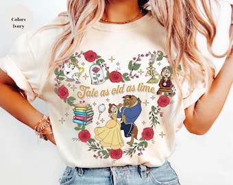 Vintage Disney Beauty And The Beast Shirt, Tale As Old As Time Floral Tee, Belle & Beast Dancing Shirt, Princess Belle Gift, Rose Heart Tee