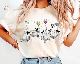 Disney Baymax Mickey Ears Big Hero 6 T-shirt, Comfort Colors Baymax & Mochi Cats Emotions Mickey Balloons T-shirt, Söt Disney Trip T-shirt