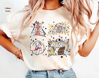 101 Dalmatiner Retro 90-tals popkonst-t-shirt, Pongo Perdita familjesemester-t-shirt, Disney familjeresa