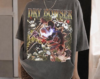 Vintage Dry Bowser Graphic Tee, Retro Skelettskurk-tröja, Nintendo Gamerkläder