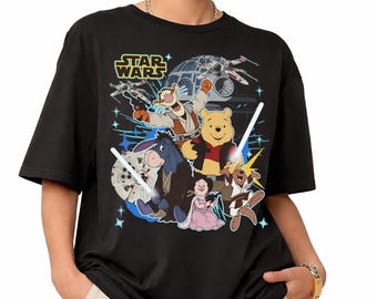 Disney Star Wars Winnie the Pooh Shirt, Tigger Piglet Eeyore Jedi With Lightsaber Tee, May the 4h be With You, Galaxy Edge Disneyworld Shirt