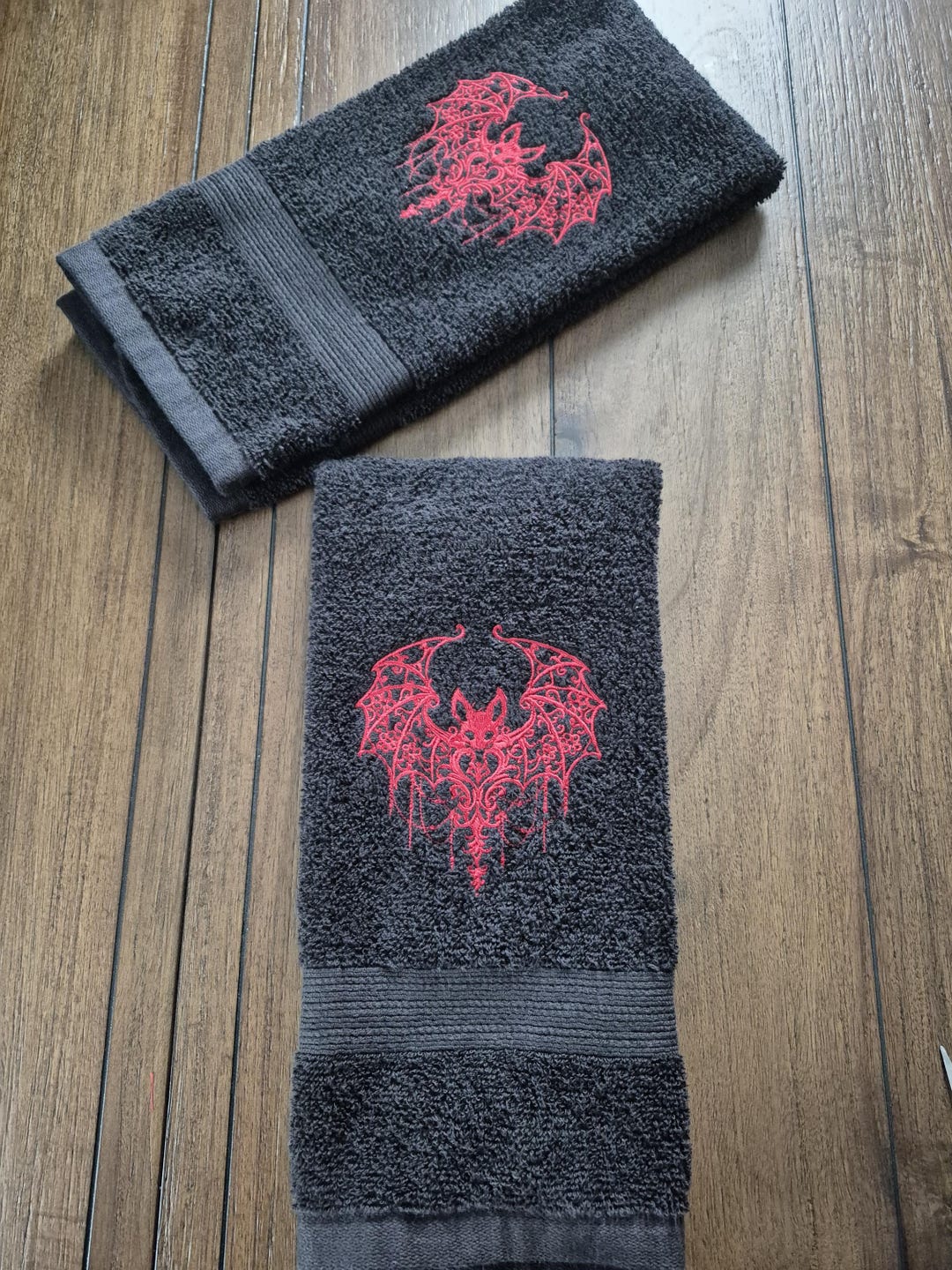 Elegant Gothic Bat Damask Black Embroidered Hand Tea Towel - Etsy