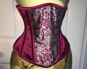 26” Deep pink and silver underbust corset