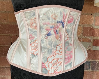 31” One of a kind pink oriental silk underbust corset