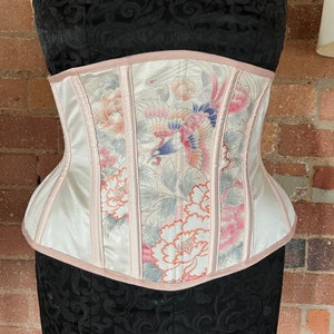 31” One of a kind pink oriental silk underbust corset