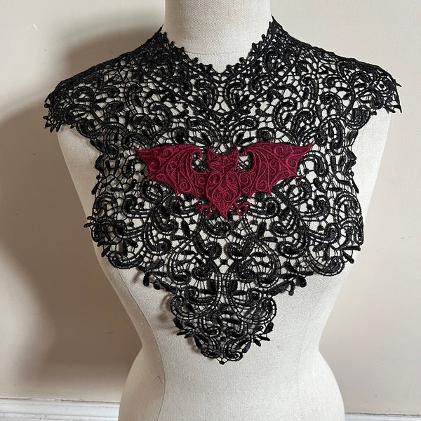 Black and burgundy Bat lace collar