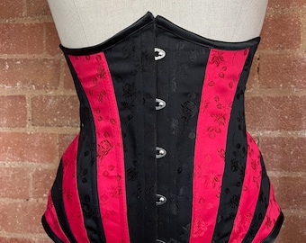 28” Red and black rosebud Coutil underbust corset