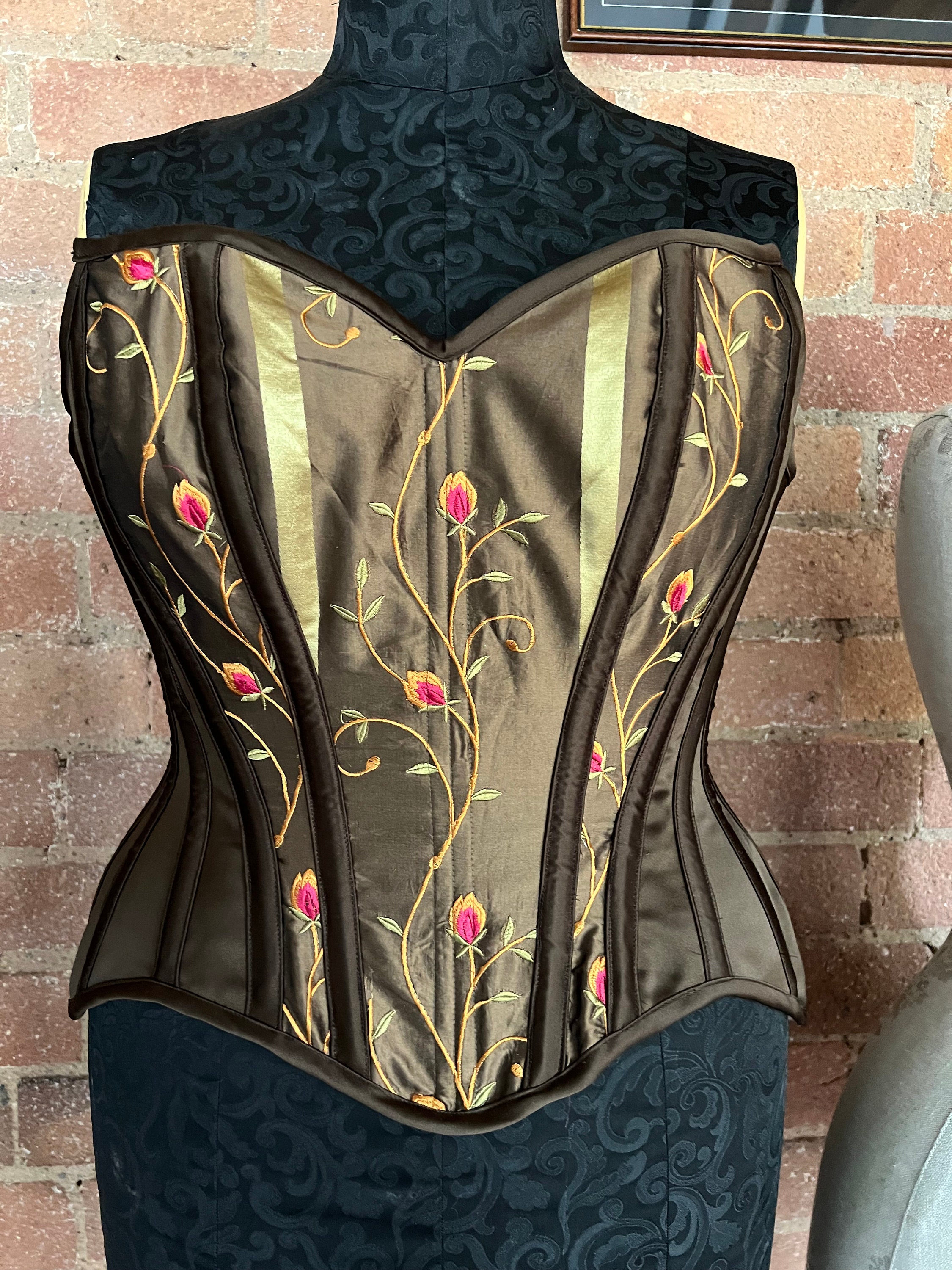 30” Brown Floral Embroidered Overbust Corset - Etsy