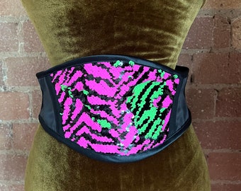 29”Neon reversible sequin tiger stripe corset belt/Swiss waist