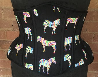 33” Rainbow zebra underbust corset