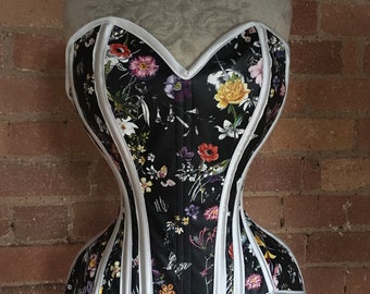 22” Floral faux leather overbust corset