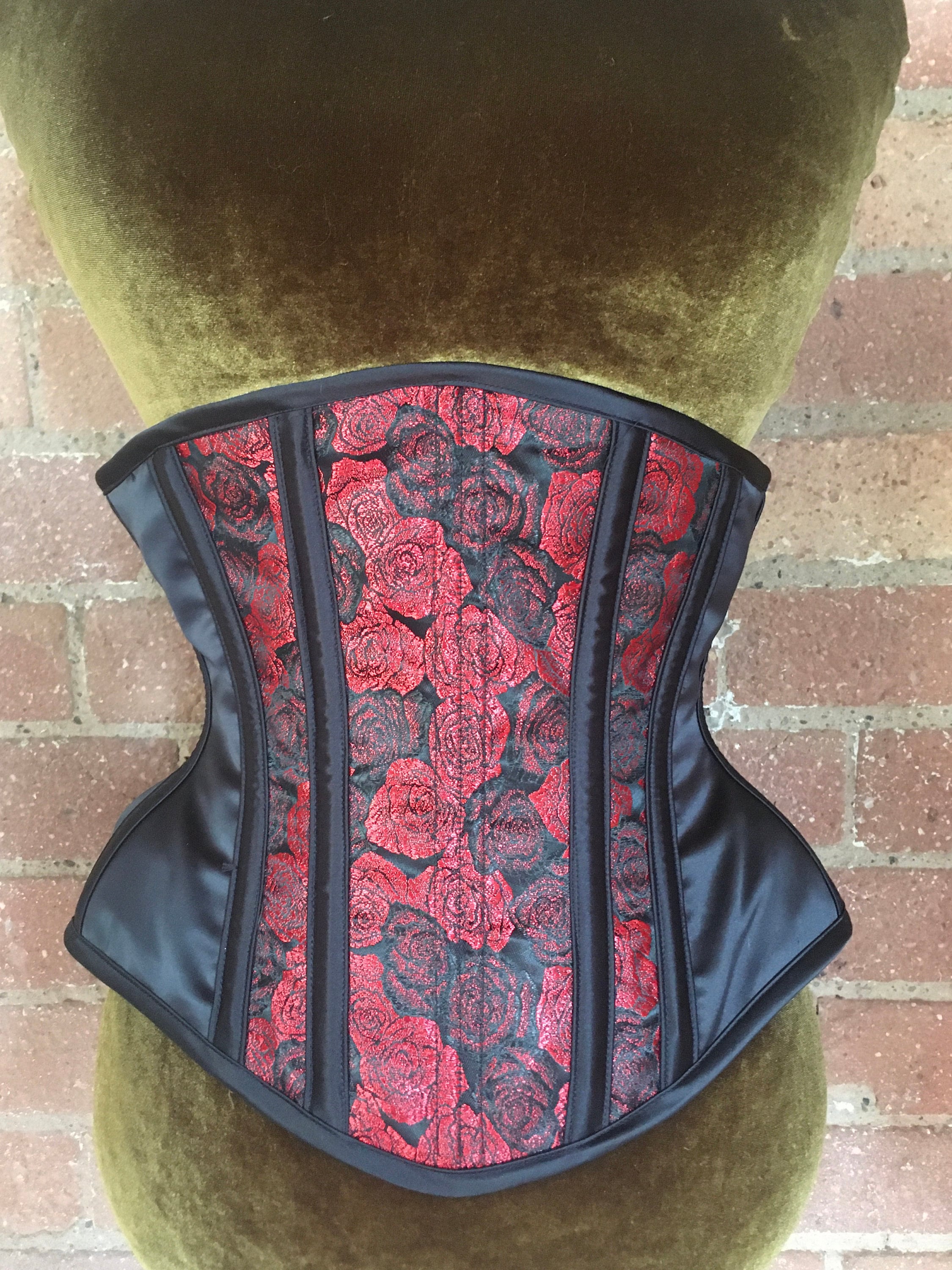 Red and black rose pattern underbust corset 26 waist | Etsy