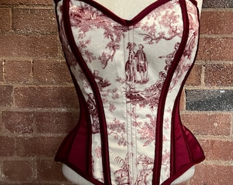 27”Burgundy skeleton toile du Jouy overbust corset