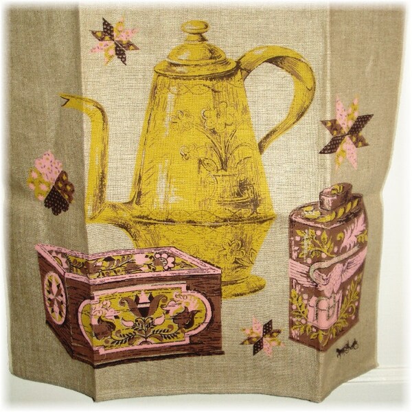 Vintage Tea Towel Old Tins NOS