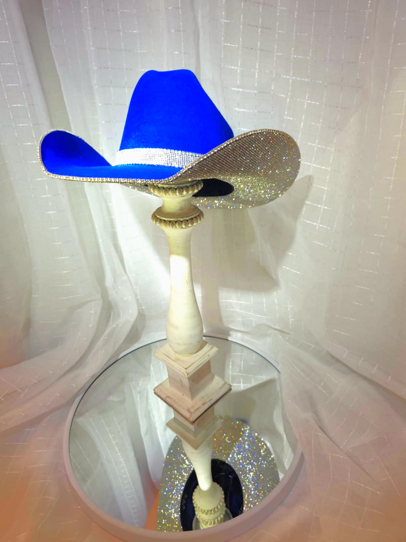 Classic Western Felt Roll-Up-Brim Cowboy Hat - Bling Studs Keilin Star Studded Rhinestone Cowgirl Hat Disco Cowboy Hat  main image 2