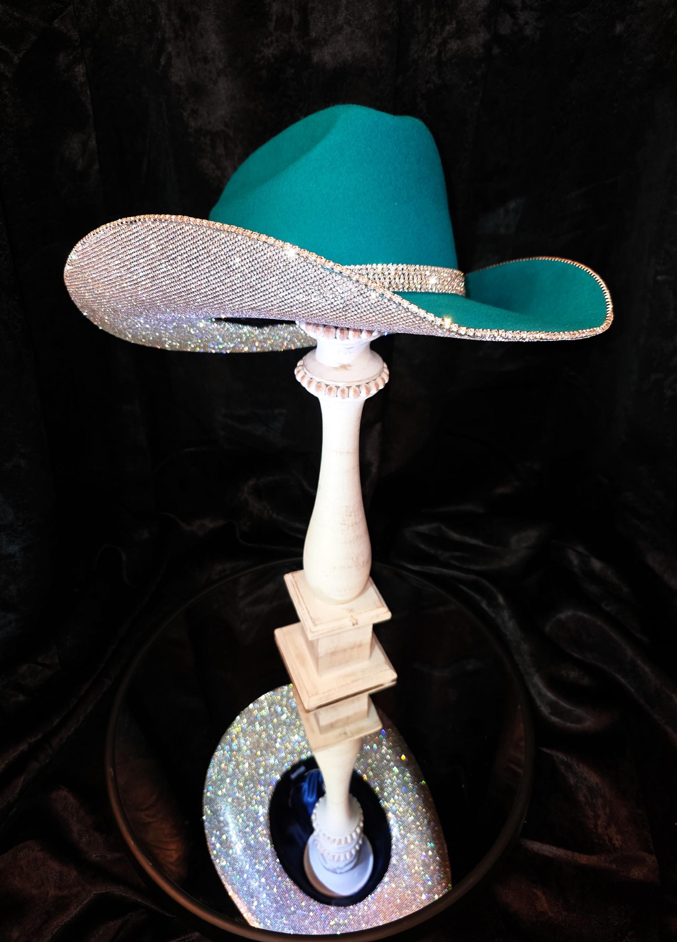 Elegant Teal Women\'s Hat with Rhinestone Accents Front Bejeweled Rhinestone Cap – Sophia Collection main image 4