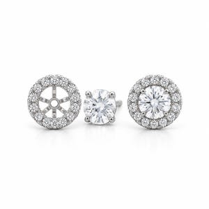 14K White Gold Halo Earring Jackets, Lab-Grown Diamond Stud Enhancers, Fits 4-7.73mm,  Fine Jewelry