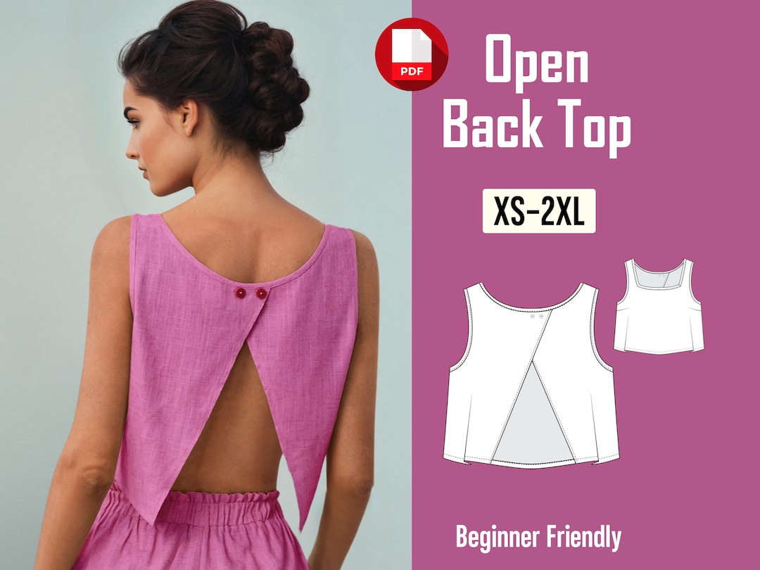Open Back Top Sewing Pattern | Open Back Crop Top With Button | Summer ...