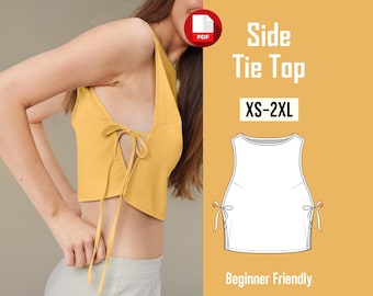Side Tie Top Pattern | XS-3XL | Easy Women's Crop Top Sewing Pattern, Side Tie Tank Beginner Pattern PDF