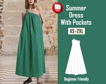 Linen Maxi Dress Sewing Pattern: Asymmetrical Sleeveless Sundress (PDF Pattern)