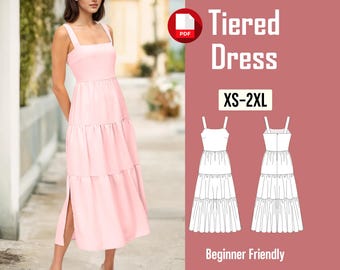 Tiered Tie Back Dress Pattern PDF | Women’s Maxi Ruffle Dress Sewing Pattern | Easy Beginner Linen Dress Pattern | Sizes XS-XXXL