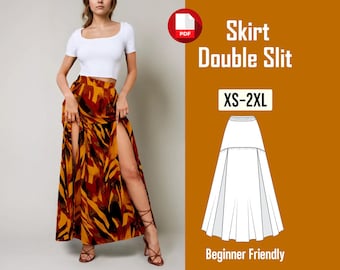 Double Slit Skirt Sewing Pattern, Maxi Slit Skirt Women Pattern | XS-XXL | Easy Long Skirt PDF