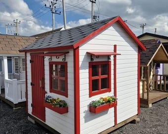 Wooden Kids Playhouse – Outdoor Garden Play Cottage with Windows & Door