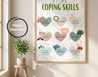 Healthy Coping Skills Poster Printable,Emotional Regulation Chart for Kids & Teens,Mental Health Wall Art,Non Editable,Instant Download