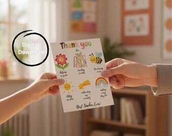 Printable Gift Idea, Thank You Gift, Flat Foldable Digital Printable,Instant Download, Teacher Appreciation Card Gift Tag, Preschool Daycare
