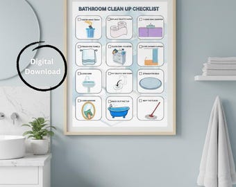 Kids Clean Up Checklist with Pictures,Printable Kids Cleaning Checklist,Kids Chore Chart,Daily & Weekly Routine Chart for Children,Editable