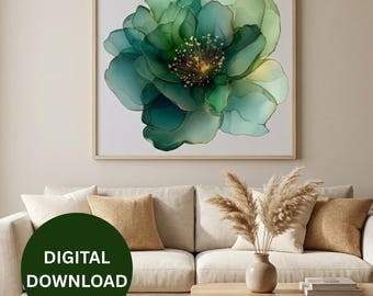 Abstract Green Flower Clipart PNG Bundle | Boho Watercolor Botanical Flowers | Minimal Floral Clip Art for Branding, Scrapbook & Wall Art