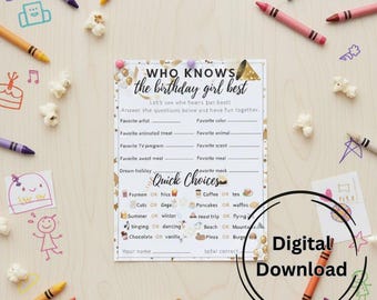 Who Knows the Birthday Girl Best Game,Printable Girl Birthday Party Game,Fun Family Party Activity,Editable Birthday Game,Instant Download