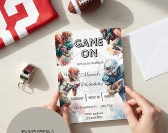 Football Birthday Invitation Printable, Digital Download, Editable Canva Template 5×7, Kids Party Invite, Instant Access,g11o