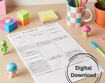 Daily Planner Printable,A4 Daily Planner 300 DPI,Minimal & Colorful Productivity Planner,Instant Download,Editable