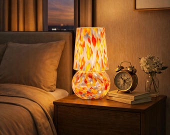 Mushroom Table Lamp Glass Bedside Light Dimmable Nightstand Decor Small Desk Lighting 9.8 Inch